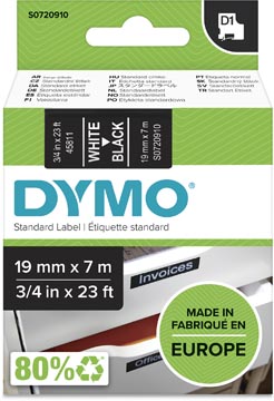 Dymo d1 tape 19mm x 7m wit op zwart 