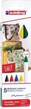 Edding textielstift 4600, set van 5 stuks in geassorteerde basiskleuren
