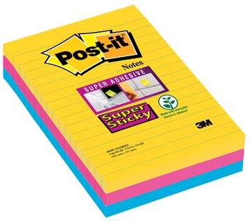 P.3 post-it notes gelijnd super sticky carnival 4690-ss6rio 101 x 152 mm assorti