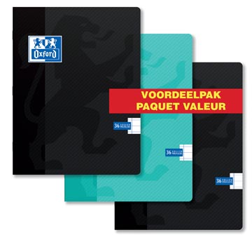 Oxford School cahier, ft A5, 72 pages (36 feuilles), avec marge, ligné, paquet de 3 pièces, couleurs asso