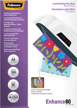 D.100 lamineeretuis zelfklevend 80 micron a4 fellowes