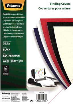 Fellowes couvertures Leatherlook ft A4, 180 micron, noir, paquet de 25 pièces