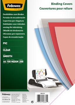 D.100 transparante pvc dekbladen 40% gerecycleerd 200 micron a4 fellowes