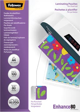 D.100 lamineeretuis geperforeerd 80 micron a4 fellowes