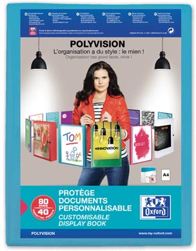 Protege-documents personalisable pp 40 pochettes a4 transparent bleu oxford