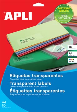 P.10 vel etiket 210 x 297 mm 1 etiket/vel transparant apli