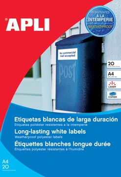 P.20 weerbestendig etiket 210 x 297 mm 1 etik/vel apli