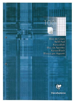 Bloc de cours quadrillé 100 feuilles 90gr a4 clairefontaine