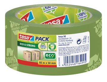 Verpakkingstape eco &amp; strong ecologo pp 50mm x 66m groen tesa