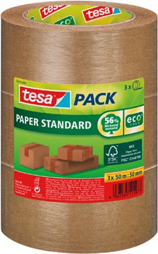 P.3 rollen verpakkingstape papier standaard 50 mm x 50 m bruin tesa
