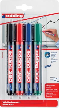 B.4 whiteboardmarkers 360 blauw/rood/groen/zwart edding