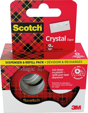Kleefband crystal dispenser + 3 rolletjes 19 mm x 7,5 mm scotch