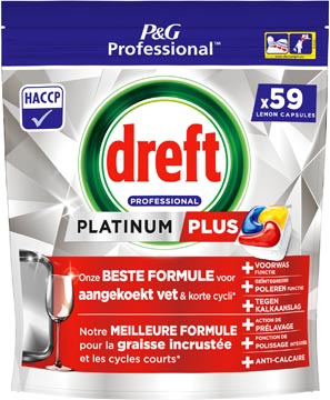 Dreft Platinum Plus Lemon tablettes pour lave-vaisselle, paquet de 59 capsules