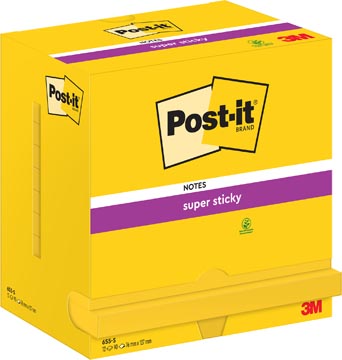 Post-it Super Sticky notes, 90 feuilles, ft 76 x 127 mm, paquet de 12 blocs, jaune néon