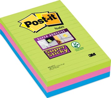 P.3 post-it super adhésifs lignés 660-3ssuc 102 x 152 mm assorti