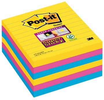 P.6 post-it notes super stcky gelijnd carnival 675-ss6-rio 101 x 101 mm assorti
