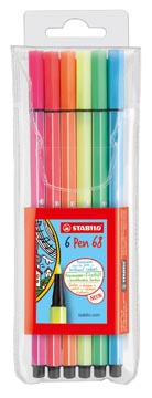 Etui 6 viltstift pen 68 neon assorti stabilo