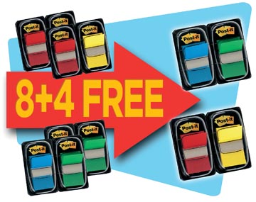 P.8 + 4 gratuit index tabs 25 x 43 mm assorti post-it