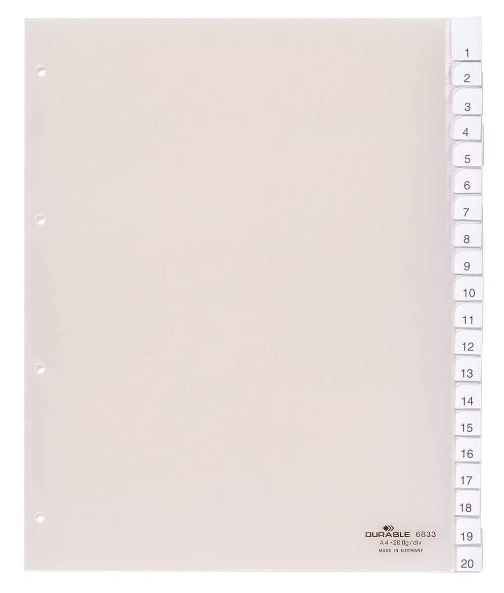 Intercalaires pour pochettes perforees 20 ongelets a4+ durable