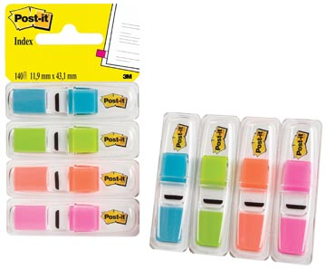 Post-it index etroit 4 x 35 onglets turquoise,vert clair,orange,rose