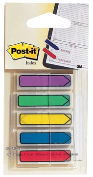 Flèches index 5 x 20 pièces 12 x 43 mm violet, vert, jaune, bleu, rouge post-it