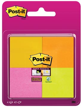 P.4 post-it notes super sticky 47,6 x 47,6 mm  assorti neon