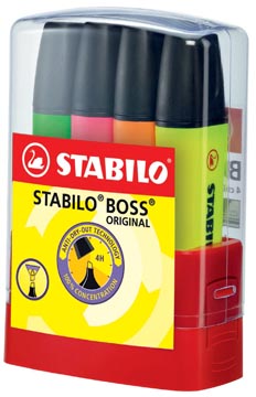 Deskset 4 markeerstiften geel/oranje/groen/roze stabilo boss