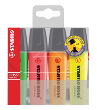 Etui 4 markeerstiften geel/groen/oranje/roze stabilo boss