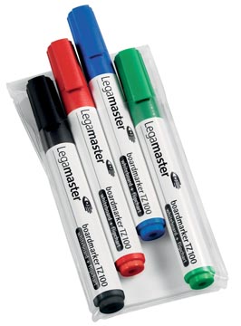 Etui 4 marqueurs tableaux blancs tz100 rouge/bleu/noir/vert legamaster