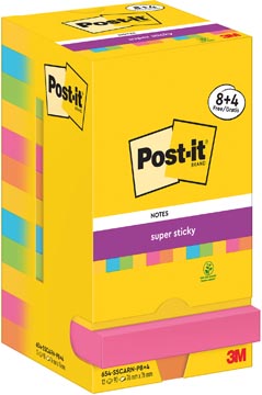 P.8 + 4 gratis post-it notes super sticky carnival 654-sscarn 76 x 76 mm assorti