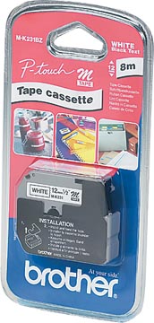 Brother m tape p-touch 12 mm x 4m zwart op wit