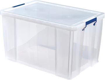 Bankers Box boîte de rangement 85 litres, transparent avec poignées bleues, emballée individ. en carton