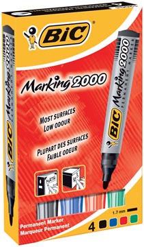 Etui 4 permanent markers 2000 rood/blauw/groen/zwart bic