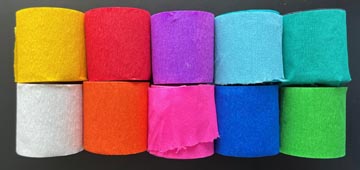 Folia papier crépon, ft 100 x 5 cm, sur rouleaux, couleurs assorties, paquet de 10 pièces