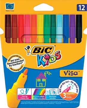 Etui 12 viltstiften visa assorti bic kids