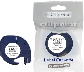 Dymo campatible pour dymo 91201 12 mm x 4 m noir sur blanc rillprint