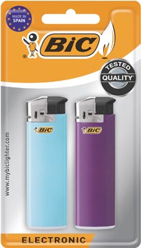 BIC Maxi briquet electronique, couleurs assorties, blister de 2 pièces