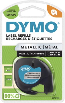 Tape dymo letratag 12mm metallique argent