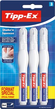 Tipp-Ex correctiepen Shake 'n Squeeze, blister van 3 stuks, special format