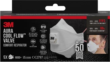 3M Aura Comfort Cool Flow masque, FFP3, avec valve, paquet de 5 pièces