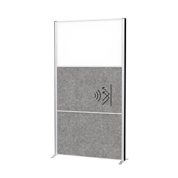 MAULconnecto scheidingswand, 1 x whiteboard, 2 x donkergrijs, frame zilver, voet