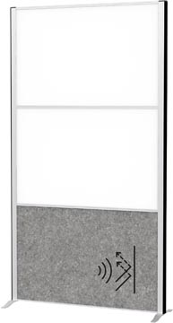 MAULconnecto scheidingswand, 2 x whiteboard, 1 x donkergrijs, frame zilver, voet