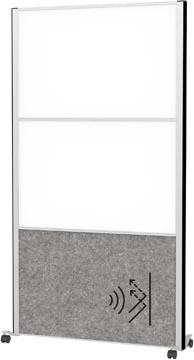 MAULconnecto scheidingswand, 2 x whiteboard, 1 x donkergrijs, frame zilver, mobiel