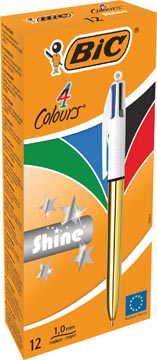 Bic Colours Shine 4-kleurenbalpen, medium, klassieke inktkleuren, lichaam goud
