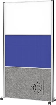 MAULconnecto scheidingswand, 1 x whiteboard, 1 x textiel, 1 x donkergrijs, frame zilver, mobiel