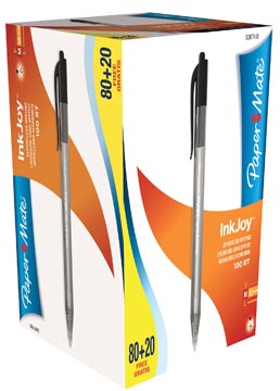 Paper Mate stylo bille InkJoy 100 RT, noir, boîte 80 + 20 gratuit