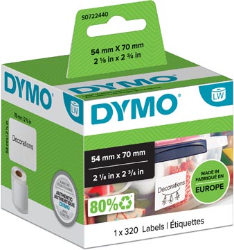Rouleau 320 etiquettes 70 x 54 mm blanc dymo
