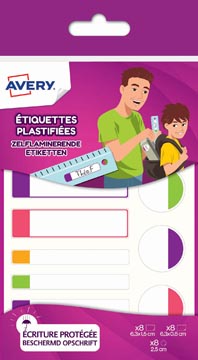 Avery Family gelamineerde etiketten, etui met 24 etiketten, geassorteerde formaten en fluo kleuren