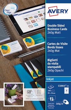 D.200 visitekaartjes quick&amp;clean mat 85 x 54 mm 260 gr wit avery