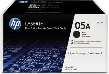 HP toner 05A, 2 300 pages, OEM CE505D, noir, paquet de 2 pièces